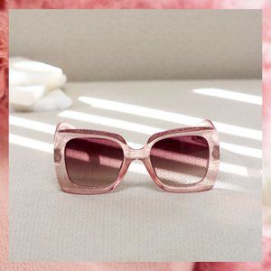 Trendy Sunglasses Square Frame- Pink with Glitter